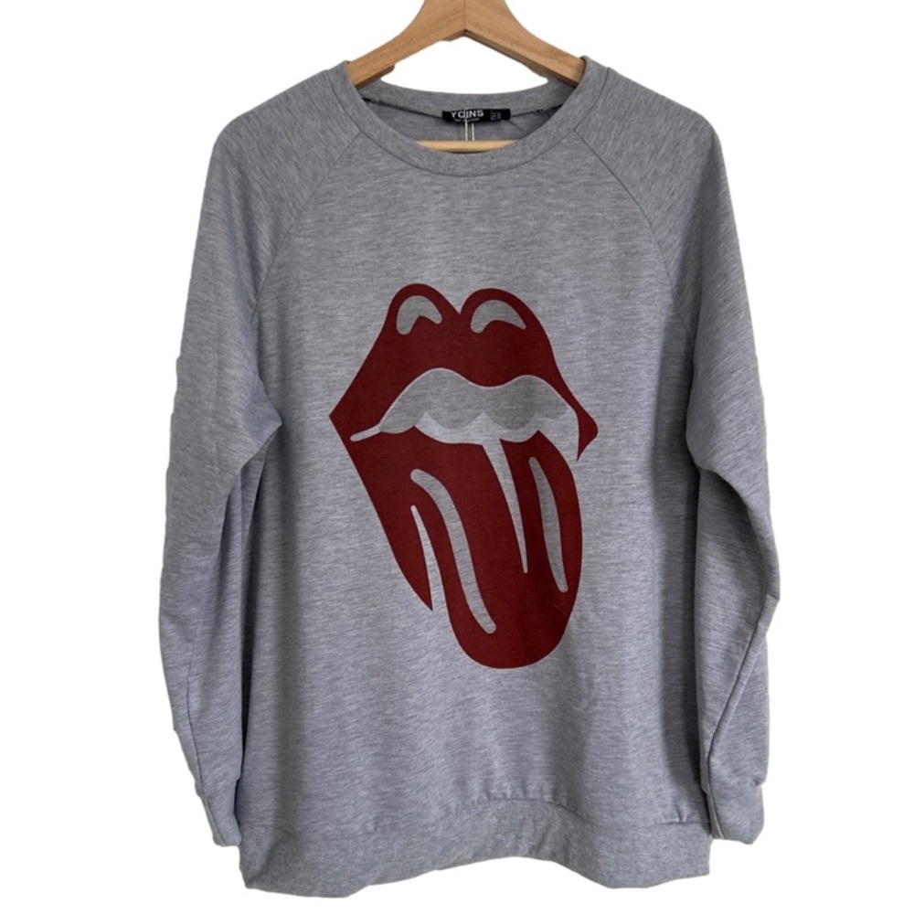 Yoins Lightweight Grey Graphic Crew Neck Sweatshirt Size Large New With Tag